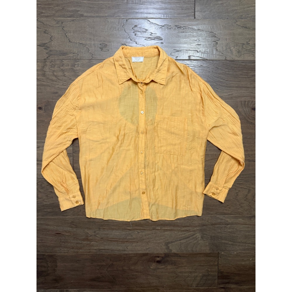 Sage The Label Button Down Shirt Womens Medium Yellow Rayon Open Back Boho Top